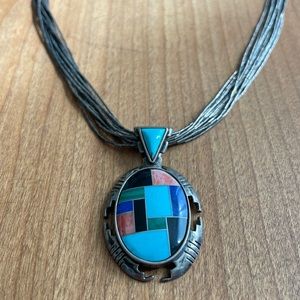 Vintage Southwestern Turquoise Sterling Silver Necklace Designer Carolyn Pollack